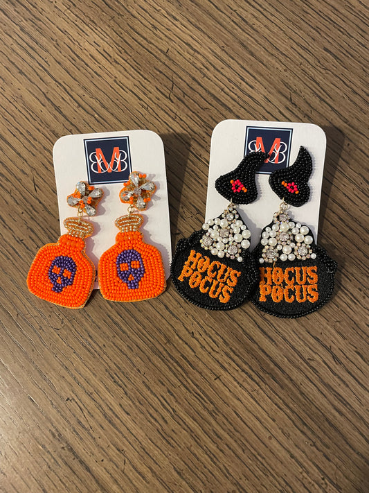 Orange Skull Halloween Earrings